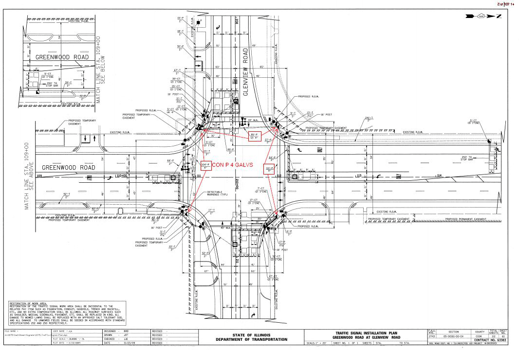 Reproduction of the State of Illinois special provisions drawing indicating the work being done at the intersection.